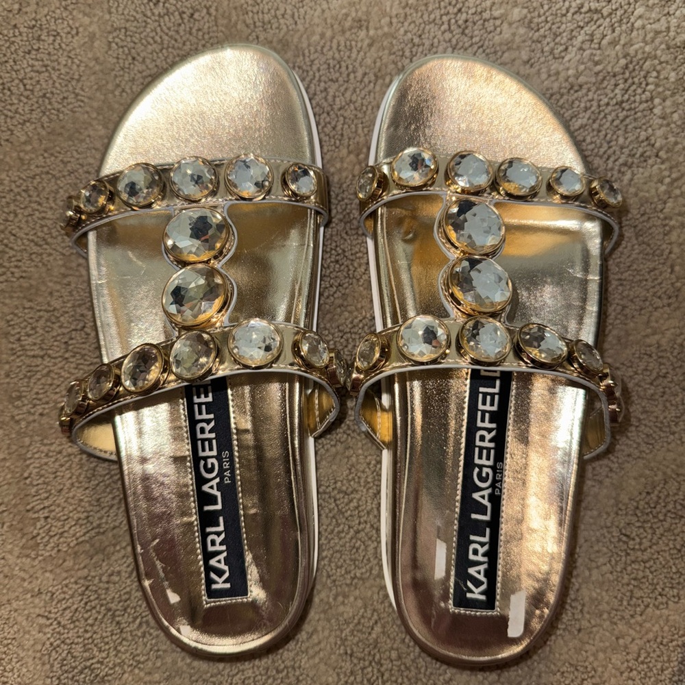 Karl Lagerfeld Metallic Gold Embellished Sandals
